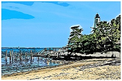 New London Harbor Light by Beach- Digital Painting